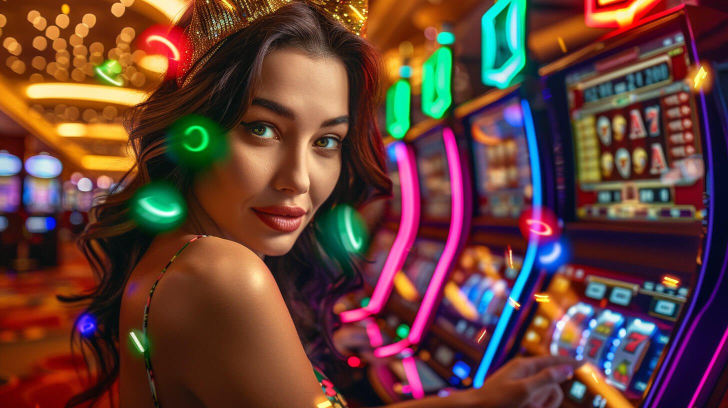 Ilustrasi mesin slot digital dengan berbagai tema dan fitur